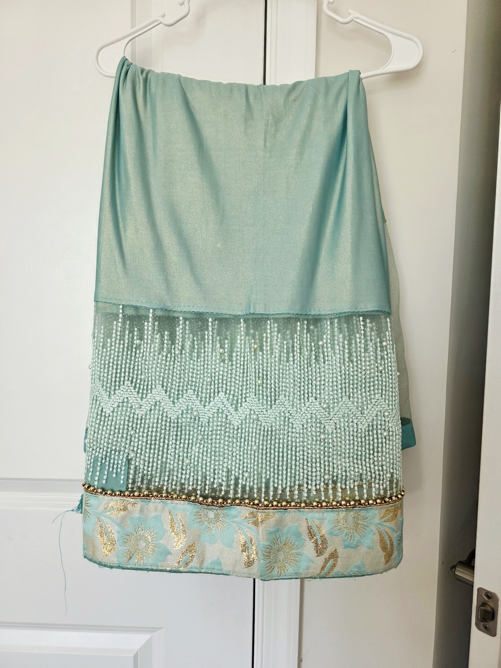 Beaded Aqua Embellished Women's Indian Saree